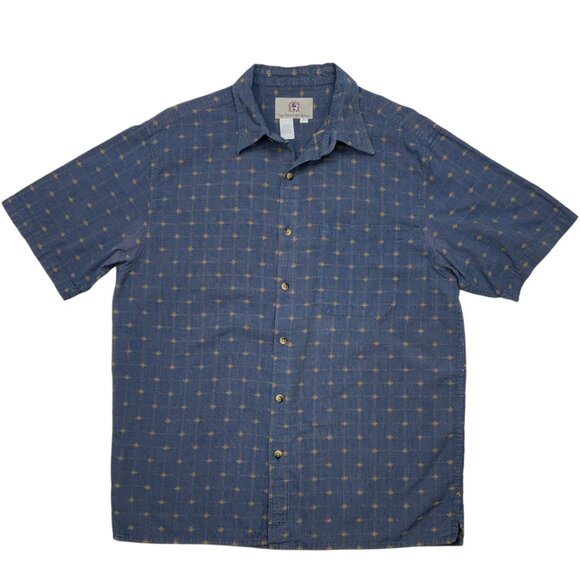 The Territory Ahead Button Front Shirt L Blue Short Sleeve Cotton Embroidered - Picture 1 of 11
